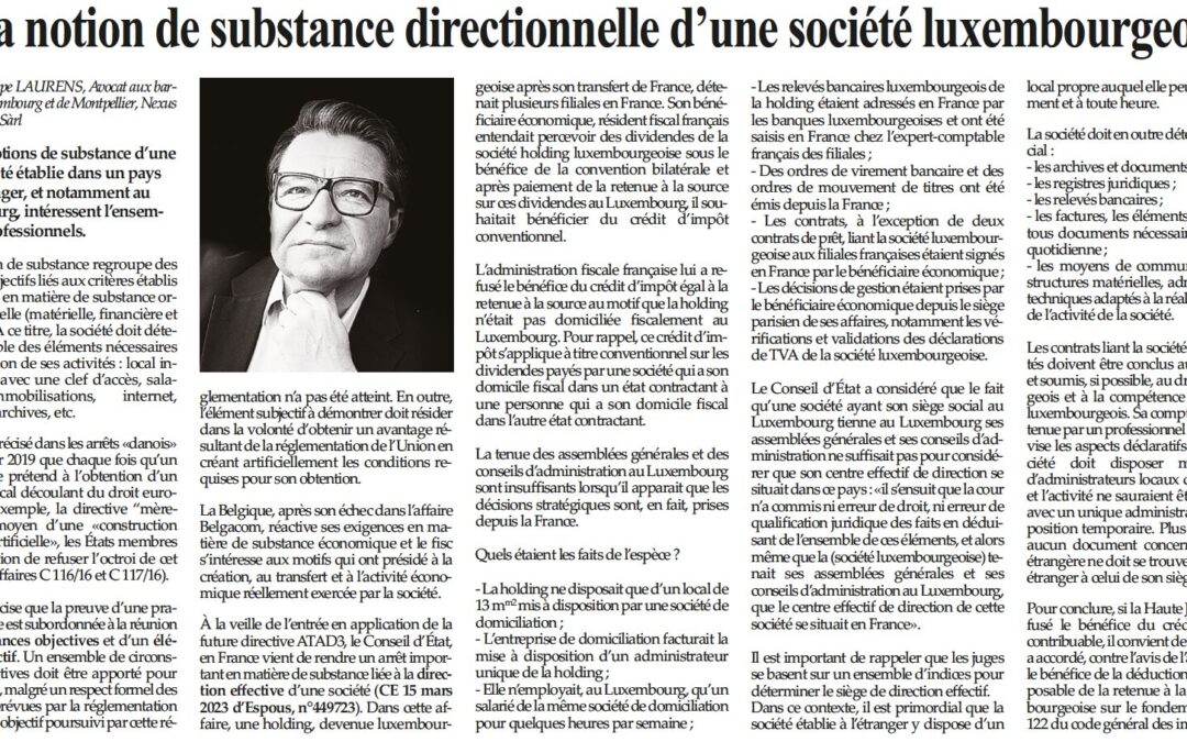 La notion de substance directionnelle d’une société luxembourgeoise